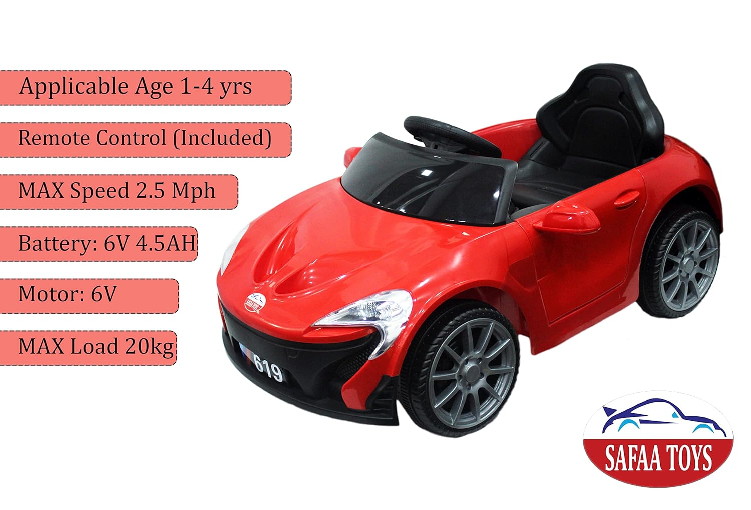 Model 619 - Red Sports Electric Ride-On Car for Kids